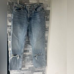 Women’s TOPSHOP Dad Distressed Jeans-Blue-size 30 X 27 Petite